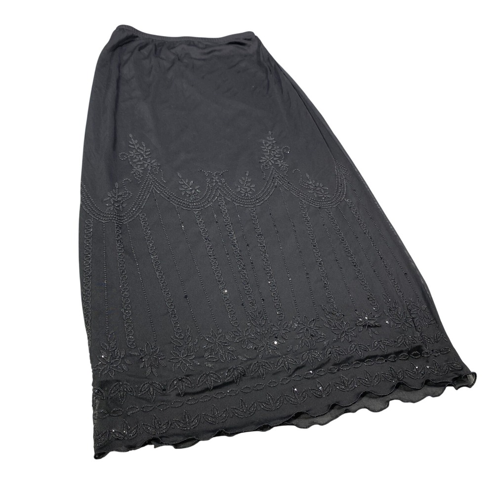 Vintage Black Beaded Sequin Embroider Maxi Skirt Small Formal Evening Gothic USA